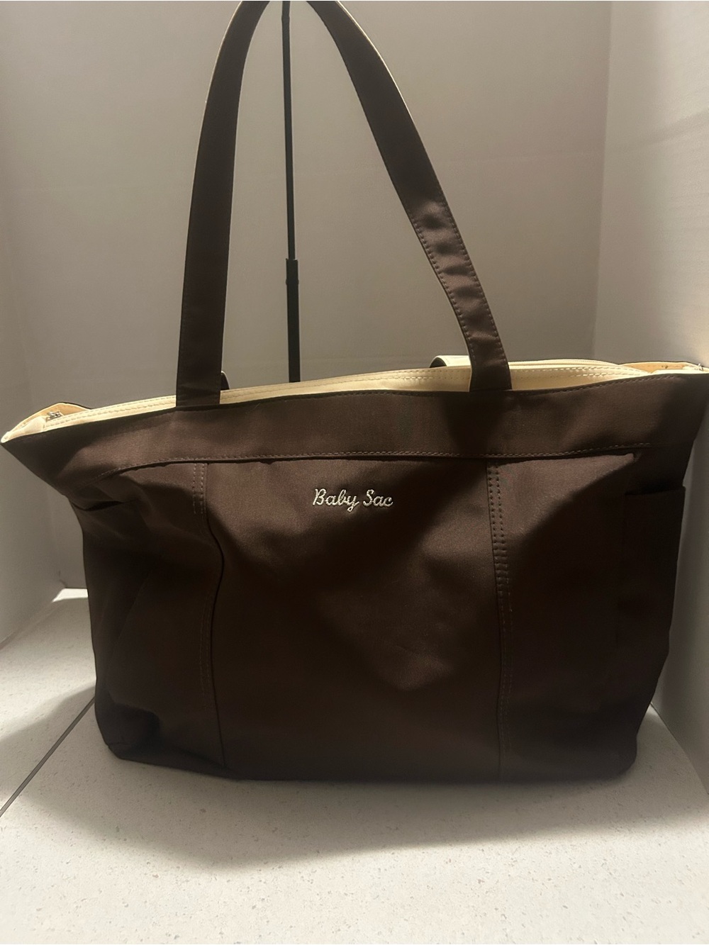 Brown Diaper Bag Cream Trim